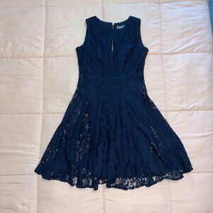 Danny & Nicole Blue Lace Overlay Keyhole Fit & Flare Dress - Size 2P